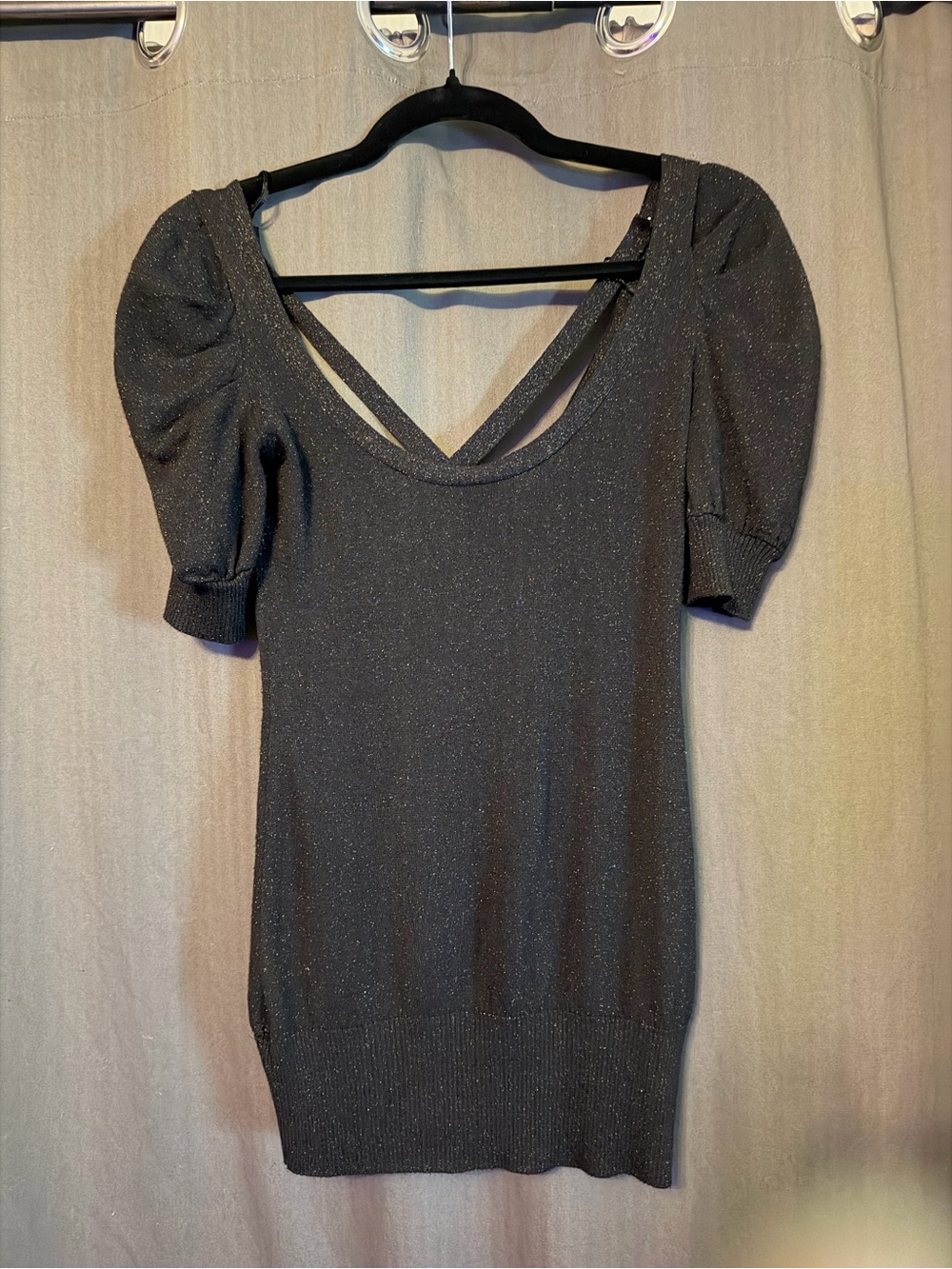 Vintage Guess Black Sparkle Puff-Sleeve Knit